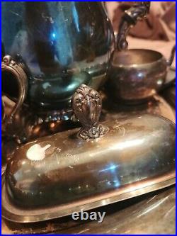 Vintage Set of Eight Georgian Style Oneida Tea Set Silver Plate With Timer