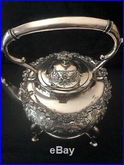 Vintage Sheffield Silver Plate Tilting Teapot & Warming Stand-Rare Floral Design