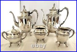 Vintage Sheridan Silver Plate Tea & Coffee Service 5 pc Set, Silver On Copper