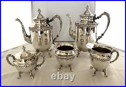 Vintage Sheridan Silver Plate Tea & Coffee Service 5 pc Set, Silver On Copper