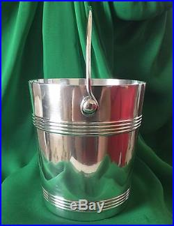Vintage Signed Christofle France Gallia Art Deco Modernist Ice Bucket W Liner