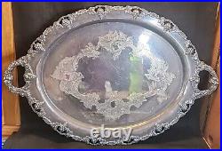 Vintage Silver Butler Serving Tray Very Large & Heavy READ