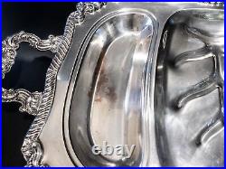 Vintage Silver Plate 3 Part Buffet Tray Shell And Gadroon Sheridan