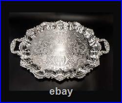 Vintage Silver Plate Bristol By Poole Butler Tray Oval Serving Tray 3214