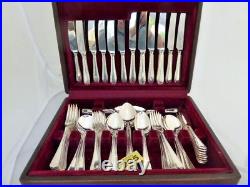 Vintage Silver Plate Canteen Cutlery 8 Setting Bead Pat 75 pcs Knives Fork Spoon