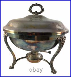 Vintage Silver Plate Chafing Dish with Stand, Lid, and Burner