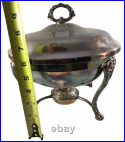 Vintage Silver Plate Chafing Dish with Stand, Lid, and Burner