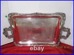 Vintage Silver Plate Chipendale Very Ornate Footed Serving Tray-rectangle-vg