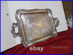 Vintage Silver Plate Chipendale Very Ornate Footed Serving Tray-rectangle-vg