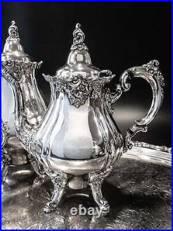 Vintage Silver Plate Coffee Tea Service With Tray Baroque By Wallace