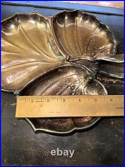 Vintage Silver Plate Divided Serving Dish With Handle Trinket Dish Crescent