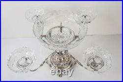 Vintage Silver Plate Epergne Royal Brierley Crystal Bowls Four Arm Large