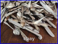 Vintage Silver Plate Flatware Mix Lot 243Pc Forks Spoons Knives Craft Silverware