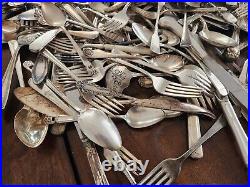 Vintage Silver Plate Flatware Mix Lot 243Pc Forks Spoons Knives Craft Silverware