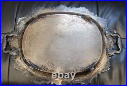 Vintage Silver Plate Large Platter Butler Serving Tray Legs Handles Heavy 27 in