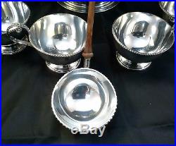Vintage Silver Plate Large Punch Bowl 6 Cups & Ladle Set Lion Mask Handles