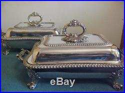 Vintage Silver Plate Matched Pair Entree Dishes C1880 With Warmers