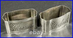 Vintage Silver Plate Napkin Rings In Original Box Engraved Madame & Monsieur