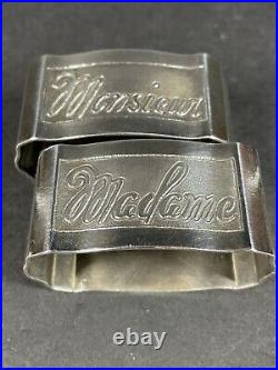 Vintage Silver Plate Napkin Rings In Original Box Engraved Madame & Monsieur