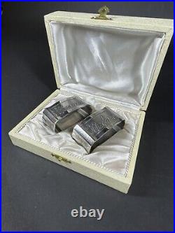 Vintage Silver Plate Napkin Rings In Original Box Engraved Madame & Monsieur