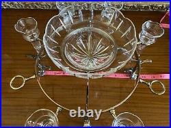 Vintage Silver Plate Paw Foot Epergne 8 Vessels with Cut Glass Center Bowl