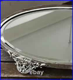Vintage Silver Plate Plateau Semon Bache Evalast New York Beveled Mirror Vanity