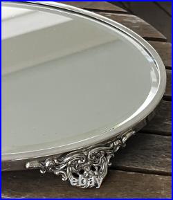 Vintage Silver Plate Plateau Semon Bache Evalast New York Beveled Mirror Vanity