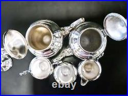 Vintage Silver Plate Tea Set Coffee Service Hibiscus FB Rogers 1960