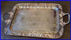 Vintage Silver Plate on Copper Serving Tray & 3 Piece Set Grape Border Design