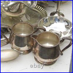 Vintage Silver Plated Boat Candlestick Tray Dishes Coffee Pot Jug Cutlery etcx95