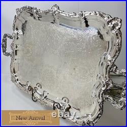 Vintage Silver Plated Butlers Footed Tray Beautifully Etched With Handles