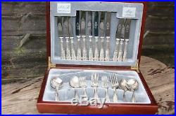 Vintage Silver Plated Canteen Kings Pattern Cutlery In Teak Box