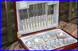 Vintage Silver Plated Canteen Kings Pattern Cutlery In Teak Box