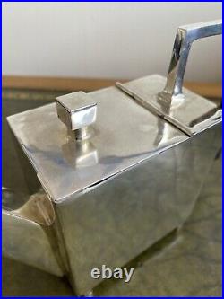 Vintage Silver Plated Cube Teapot In The Manner Of Christopher Dresser