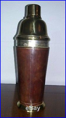Vintage Silver Plated Dial A Drink Cocktail Shaker Leather Wrapped and Gold wash