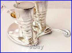 Vintage Silver Plated Equestrian Cruet Set. Jockey Cap, Horse Riding Boots, Crop