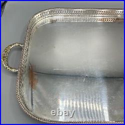 Vintage Silver Plated Footed Gallery Serving Tray with Handles Feet Cocktail Tea