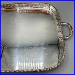 Vintage Silver Plated Footed Gallery Serving Tray with Handles Feet Cocktail Tea