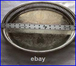 Vintage Silver Plated Footed Large Gallery Tray Fancy Acanthus Serving Cocktail