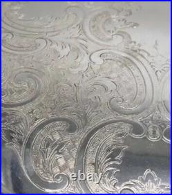 Vintage Silver Plated Footed Large Gallery Tray Fancy Acanthus Serving Cocktail