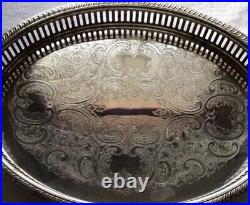 Vintage Silver Plated Footed Large Gallery Tray Fancy Acanthus Serving Cocktail