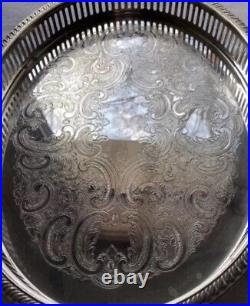 Vintage Silver Plated Footed Large Gallery Tray Fancy Acanthus Serving Cocktail