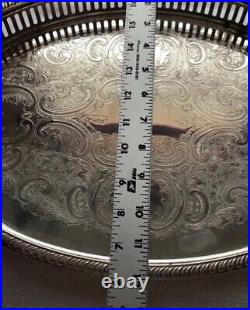 Vintage Silver Plated Footed Large Gallery Tray Fancy Acanthus Serving Cocktail