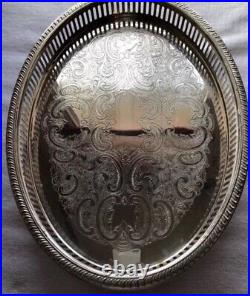 Vintage Silver Plated Footed Large Gallery Tray Fancy Acanthus Serving Cocktail