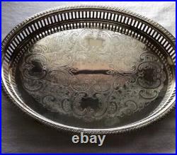 Vintage Silver Plated Footed Large Gallery Tray Fancy Acanthus Serving Cocktail