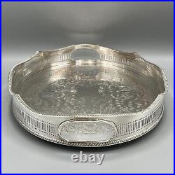 Vintage Silver Plated Gallery Serving Tray Handles English Cocktail Drinks Tea