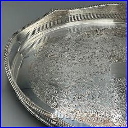 Vintage Silver Plated Gallery Serving Tray Handles English Cocktail Drinks Tea