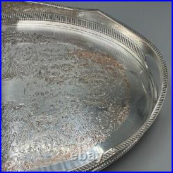 Vintage Silver Plated Gallery Serving Tray Handles English Cocktail Drinks Tea