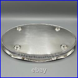 Vintage Silver Plated Gallery Serving Tray Handles English Cocktail Drinks Tea