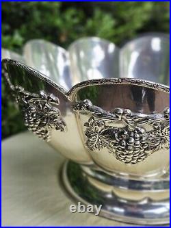 Vintage Silver Plated Grape and Vine Scalloped Footed Decorative Centerpiece